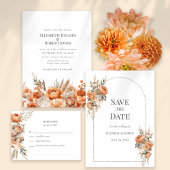 Boho Coral en Perzik Droge Bloemen Wedding Uitnodi Kaart