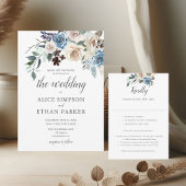 Boho Dusty Blue Beige Flowers Save the Date