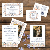 Dusty Blue en Peach Boho Wildflower RSVP-kaart Kaart