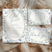 Modern Blue Botanical Recipe for the Bride Floral Informatiekaartje