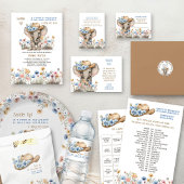 Boho Cowboy Olifant met Wildflower Baby shower Kaart