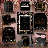 Boho Bloemen Zwarte Vlinder Tuin Trouwen Folie Uitnodiging