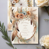 Boho Floral Feather Dreamcatcher Wedding Save The Date