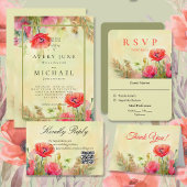 Spring Boho Waterverf Poppies Wedding Cadeaulabel