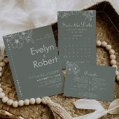 Boho Green Destination Floral Wedding Reception Informatiekaartje