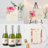 Elegant Chic Pink Waterverf Floral Wedding Custom Sparkling Wijnetiket