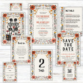 Boho Letterpress Skeleton save the date  Kaart