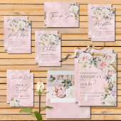 Boho pampas & roze rozen bruiloft details informatiekaartje