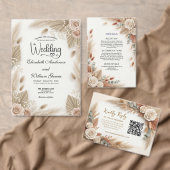 Elegant Cream Boho Rose Rustic Wedding Kaart (Personaliseer de collectie van deze zelfstandige maker.)