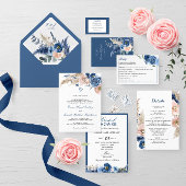 Boho pastel blue & blush Wedding "Bedankt" Kaart