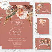 Boho perzik & roest bloemenroest bruiloft save the date