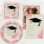Boho Pink Floral Girl's Afstuderen Kaart