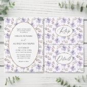 Boho Paarse Bloemen Faux Goud Script Bruiloft All In One Uitnodiging (Personaliseer de collectie van deze zelfstandige maker.)