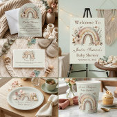 Boho Regenboog En Bloemen Baby Shower Uitnodiging