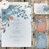 Boho Roest & Blauw Bloemen Bruiloft Wit QR Code RSVP Kaartje