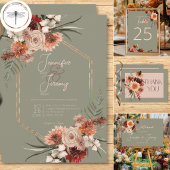 Boho Rust & Neutral Sage Herfst Bloemen Programmakaart