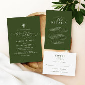 Dark Olive Green Formal Modern Typography Wedding Kaart