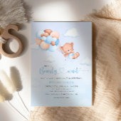 Boho Teddy Bear Boy Blue Barly Wait Baby shower Kaart