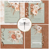 Boho Terracotta Perzik Crème Bloem Groen Niet Dine All In One Uitnodiging