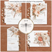 Boho Terracotta Perzik & Crème Bloem Wit Bruiloft Bedankkaart