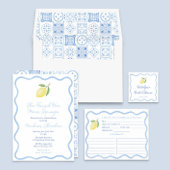 Boho Citroen Lichtblauw Wavy Border Vrijgezellenfe Bedankkaart