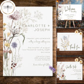 Boho Pastel Wildbloemen Moderne QR-code All In One Uitnodiging