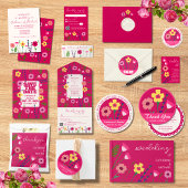 Bright & Bold Fuchsia Roze Bloemen Monogram Bruilo Kaart