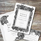 Zwart-witte rozen RSVP bruiloft