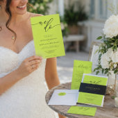 Cyber Lime Jet Black Minimal Modern RSVP Kaartje