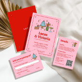 Retro Roze grillige foto bruiloft Save the Date Magnetische Uitnodiging