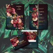 Dark Moody Bold Floral Marsala Wedding Kaart