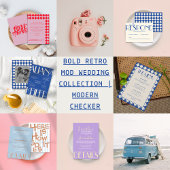 Blue en Cream Retro Checkerboard Wedding Menu