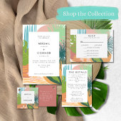 Vet Tropisch Abstract Koraal Blauwgroen Bruiloft All In One Uitnodiging