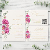 Elegante Roze Bloemige Trouw-QR-code Vet Kaart (Personaliseer de collectie van deze zelfstandige maker.)