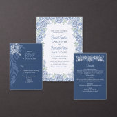 Botanische Bloemen Stoffig Blauw Marine Trouwdetai Informatiekaartje (Personaliseer de collectie van deze zelfstandige maker.)