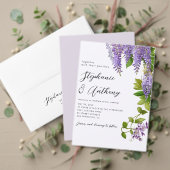 Botanische Hangende Paarse Wisteria Bruiloft All In One Uitnodiging (Personaliseer deze collectie van deze onafhankelijke maker. Test)
