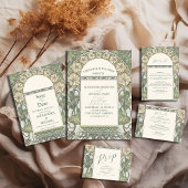 Bougainvillea Green Art Nouveau Mucha Wedding All In One Uitnodiging