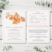 Bougainvillea koraal sinaasappel waterverf bruilof folie uitnodiging (Personaliseer de collectie van deze zelfstandige maker.)