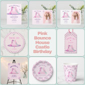 Roze Bounce House Kasteel Verjaardag Bedankkaart