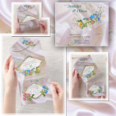 Boeketten van meerkleurige Rozen op zijden texture Kaart