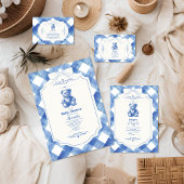 Bow Gingham Franse Teddybeer Diapper Raffle Informatiekaartje