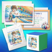 Bowling Party Boy's Anime Verjaardag Welkom Vierkante Sticker