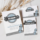 Jongens geruit Skateboard Groovy Hippie Verjaardag Notitiekaartje