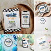 Jongens Cool Blue Racing Auto Kinderen Verjaardag Ronde Button 3,2 Cm