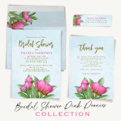 Florence Pink Botanical Elegant Peonies QR Code Kaart