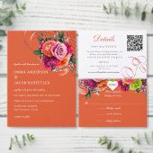 Oranje lintwervel en hartmonogram notitiekaartje (Personaliseer de collectie van deze zelfstandige maker.)