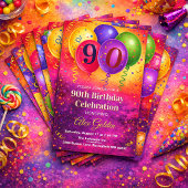 90th Birthday Balloon Confetti Party Cadeaulabel