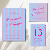 Helder Roze Retro Blauwe Roze Streep Bruiloft Save The Date