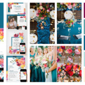 Helderkleurig bloemetjesweddenschap programmakaart