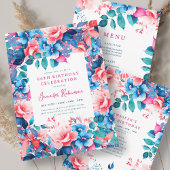 Waterverf Bloemen 80e Verjaardagsprogramma Menu Kaart